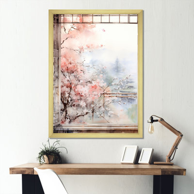 «Pink Floral Vintage Japanese Panorama I», art mural Japon