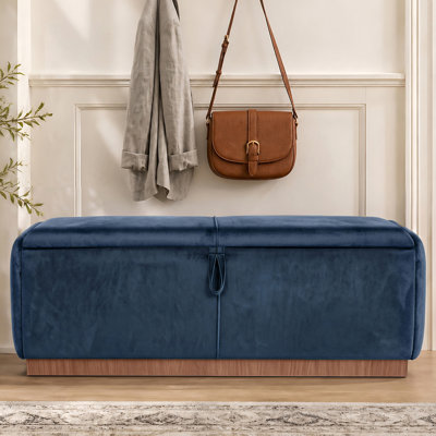 Banc de rangement rembourré en velours de 47 po de largeur Mid-Century