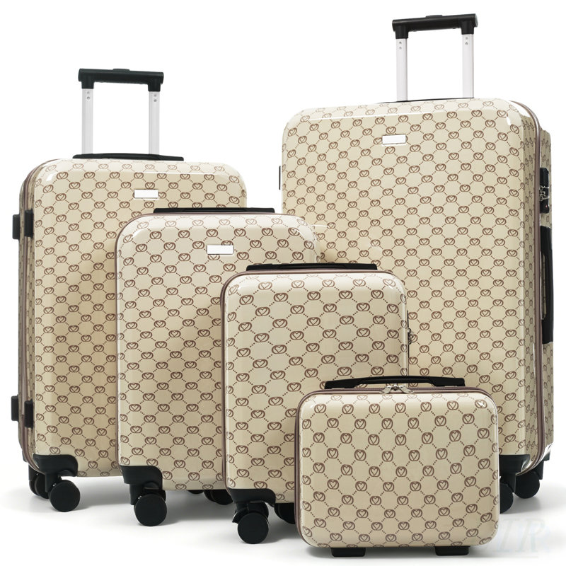 5-Piece Hardside Luggage Set with TSA Lock, 360° Spinner Wheels, and Multi-Stage Handle for Travel Convenience, khaki