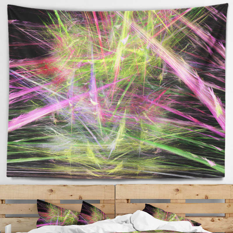 Tapisserie de motif fractal rose vert rose, H 68 po x l 80 po