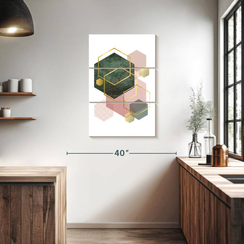 Avery rose vert géométrique I, H 38 po x l 24 po