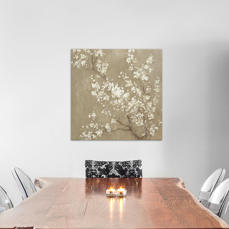 «White Cherry Blossoms II», reproduction d'art sur toile tendue, H 18 po x l 18 po x P 1,5 po, Toile avec cadre noir