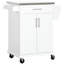 Table de chariot de cuisine polyvalente avec comptoir en acier inoxydable, tiroir, porte-serviettes, étagère à épices et rangement, banc de travail mobile blanc