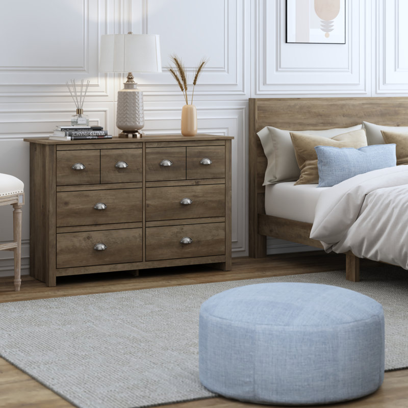 Bhure 46.1" W 6-Drawer Wood Double Dresser, Knotty Oak