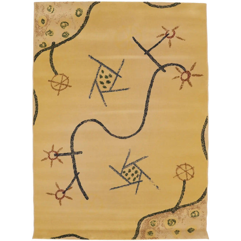 Golden Beige Abstract 5X7 Machine-Made Modern Rug