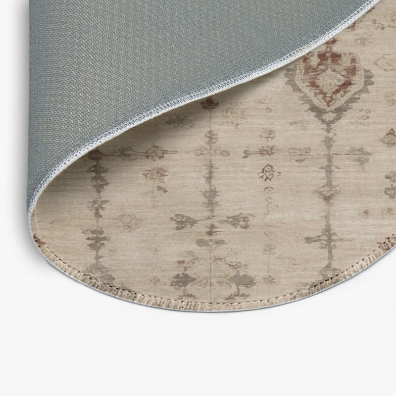 Overdyed Beige Indoor and Outdoor Area Rug, Round 5'