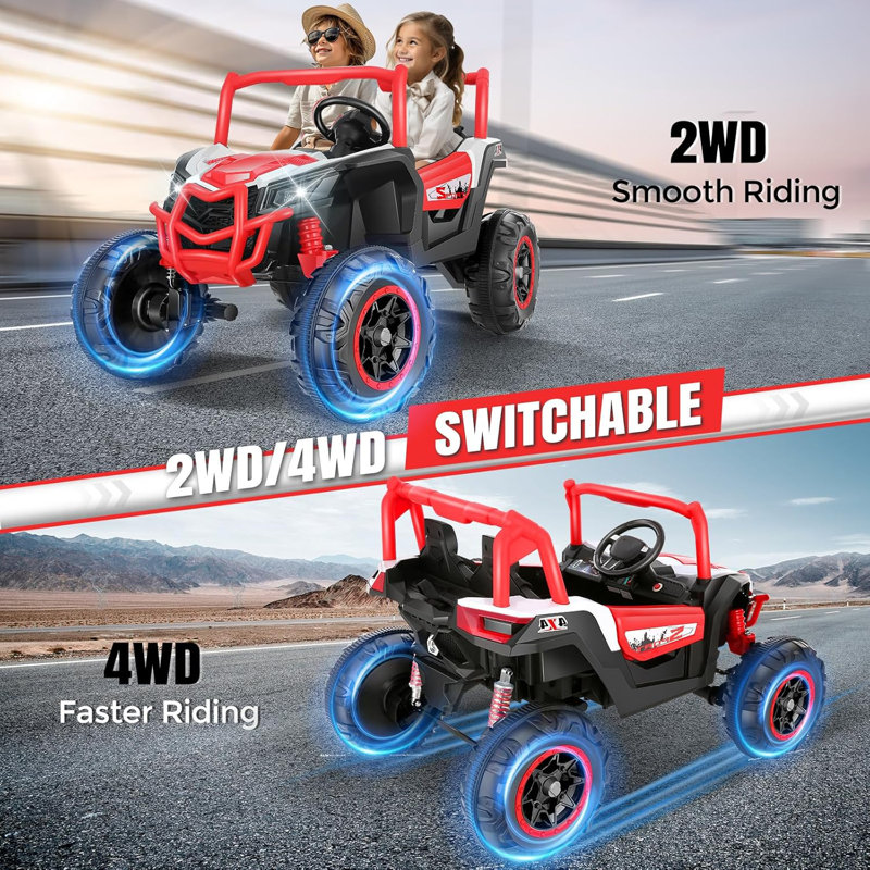 Red 24V 4x4 Ride-On Car with EVA Tires and LED Lights