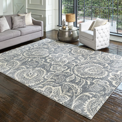 Tapis gris / ivoire à motif cachemire bohémien Gurdial Geona
