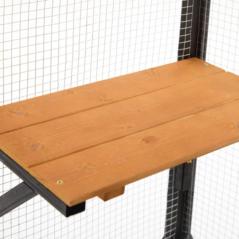 Enceinte d'extérieur Catio avec toit, grand parc pour chat en bois avec plateformes, Noir / brun