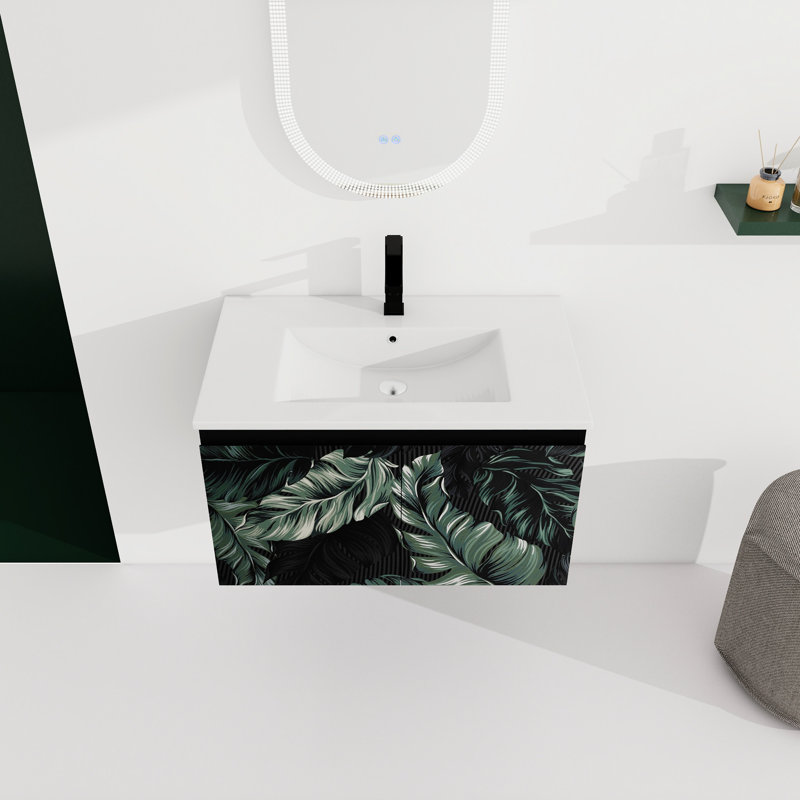 Meuble-lavabo moderne 30 po avec lavabo en céramique. Porte à fermeture en douceur, qualité. Contreplaqué. Noir Facile à assembler. Rangement spacieux propre et assemblable