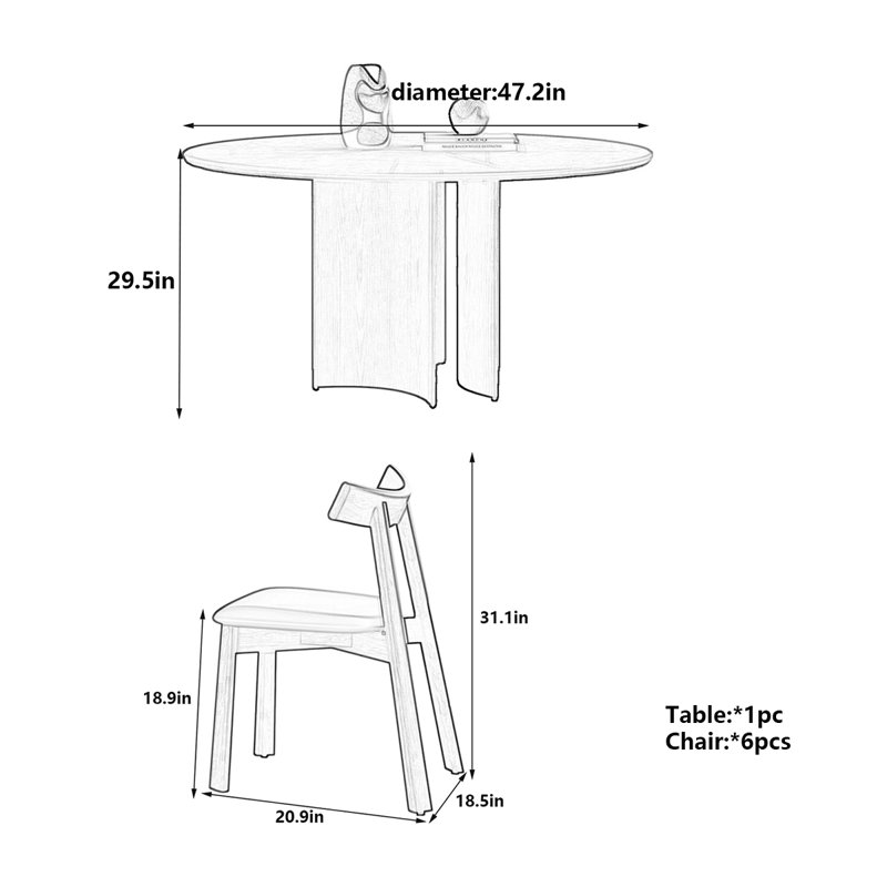 Table ronde italienne minimaliste, H 29,5 po x L 47,2 po x l 47,2 po