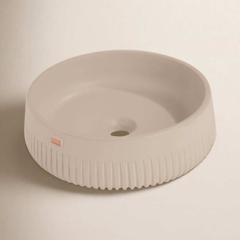 Konkretus Papua 14.5'' Concrete Circular Bathroom Sink, Linen Beige