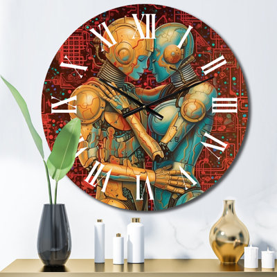 Retro Robot Couple In Love IV Wall Clock