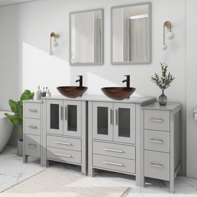 Ensemble de meuble-lavabo double 72 po avec lavabo vasque, robinet et drain 72 po