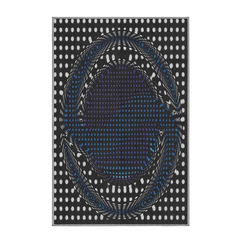 Tapis noir/bleu à motifs, Rectangle 5 pi x 7 pi