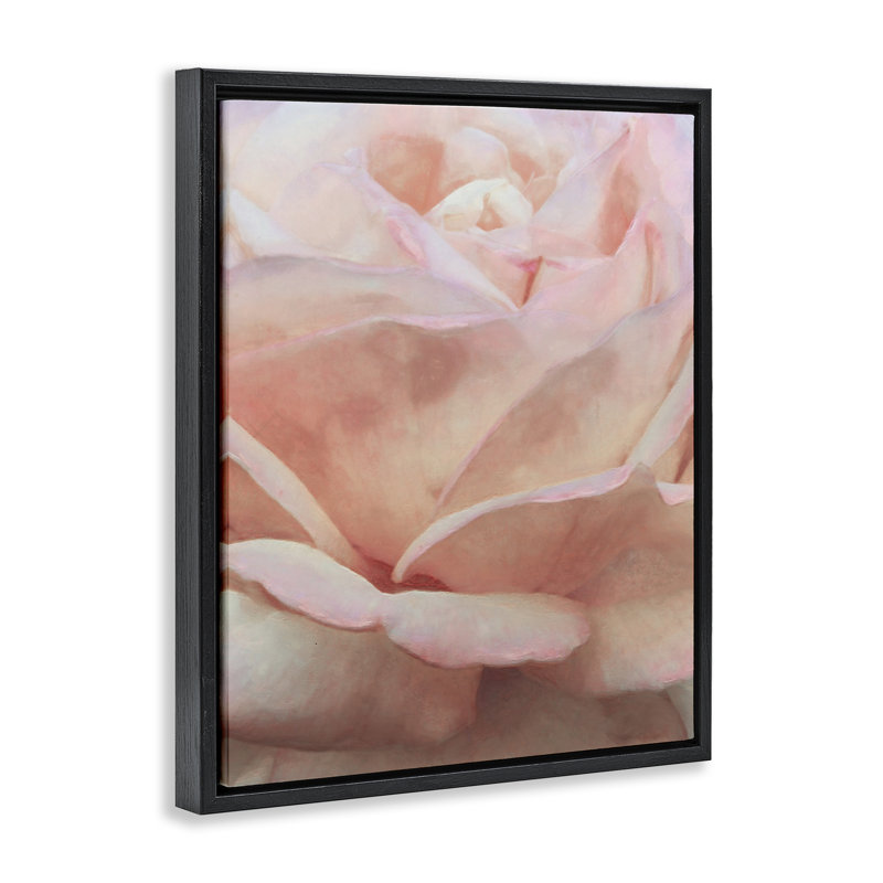 «Soft Soft Rose Petals» par Alonzo Saunders, H 31 po x l 25 po, Cadre flottant noir de jais