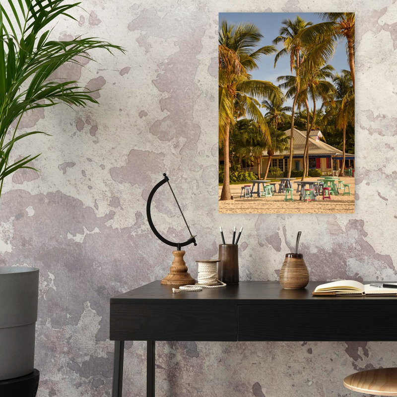 Contemporary Art Colorful Peaceful Vibrant Palm Tree Beach Ocean Wall Art 1 Piece Wrapped Canvas Wall Art