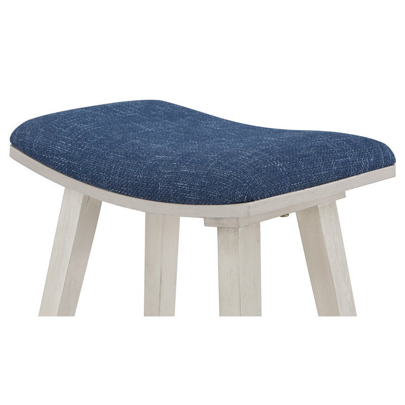 Tabouret de comptoir Ferrah, Blanc délavé / bleu marine