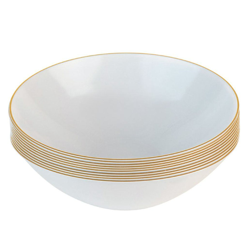 Bols ronds en plastique blanc 16 oz avec bordure dorée Ecoqualité 50 invités