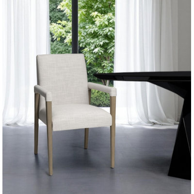 Cream and Brown Upholstered Fabric King Louis Back Dining Arm Chair