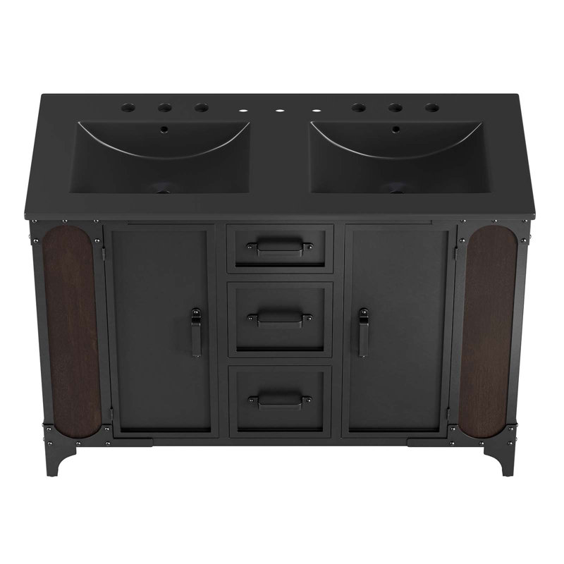 Meuble-lavabo double autoportant 48 po avec plateau Modfor Steamforge, Noir