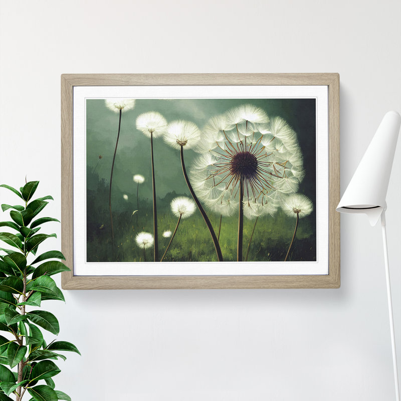 Blissful Dandelion Flowers - Single Picture Frame Print, 25cm H x 34cm W x 2cm D, Oak