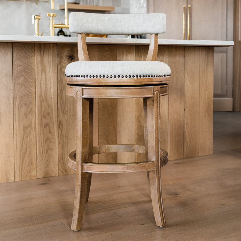 Maven Lane Alexander Stool with Fabric Upholstery, Bar Stool (31" Seat Height), Weathered Oak