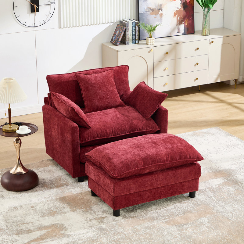 Fauteuil d'appoint rembourré en chenille 39,4 po, fauteuil de lecture pour chambre à coucher, fauteuil de lecture moderne 39,4 po avec repose-pieds