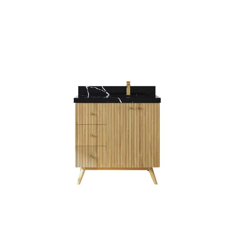 Izzat 36'' Single Bathroom Vanity with Top, Calacatta Black