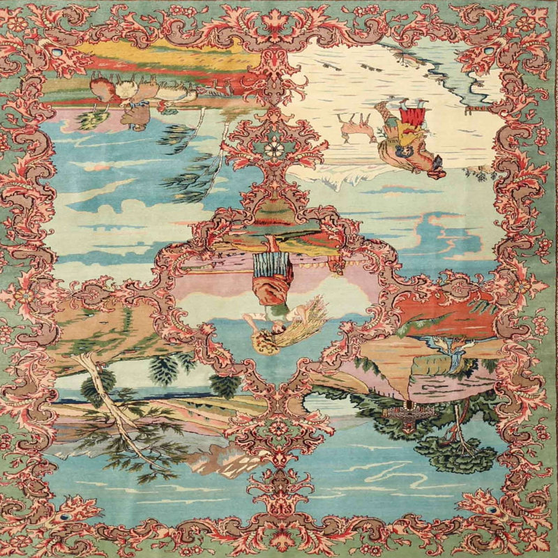 Tapis oriental bleu / rouge / vert, Carré 7 pi