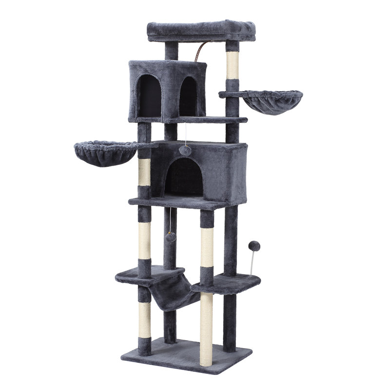 70" H Premium Multi-Level Cat Tree – Spacious, Secure & Fun for Your Feline! , Dark Grey