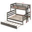 Lit superposé simple au-dessus de grand lit en bois avec lit gigogne et échelle-1616295871