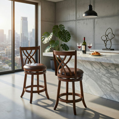 Set of 2 360° Swivel Chairs with PU Leather Cushioned Seat and Footrests