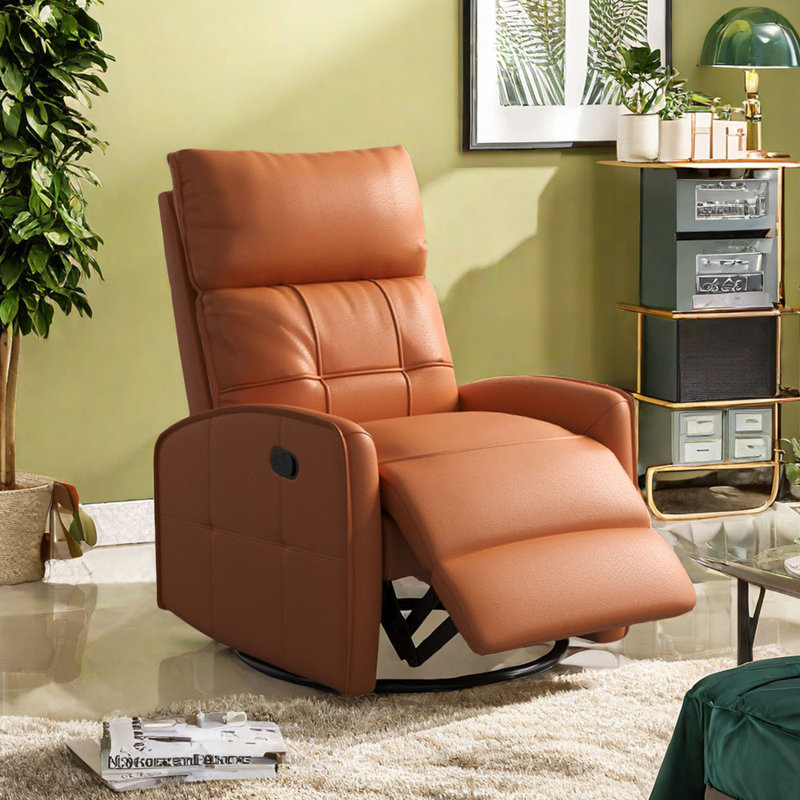 Kulmene Faux Leather Recliner, Orange Faux Leather