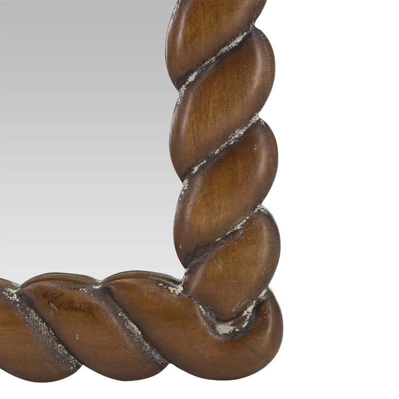 24X36" Arched Pine Wood Accent Mirror With Textured Brown Frame