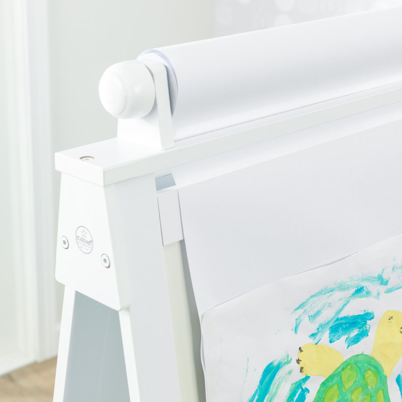 White Freestanding Double-Sided Easel with Paper Roll and Storage