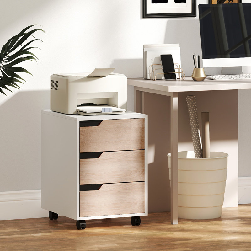 Noa 3 Drawer Mobile File Cabinet Vertical Filing Cabinet Wheels, White