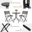 Ensemble 3 pièces de bistro de patio Latitude Run®, ensemble de conversation de patio extérieur avec plateau rond en verre trempé noir et 2 chaises pliantes