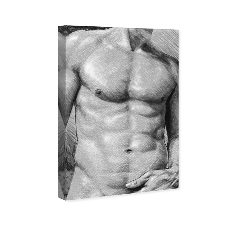 Torse mâle en gris - impression, Toile tendue, H 24 po x l 16 po x P 1,5 po