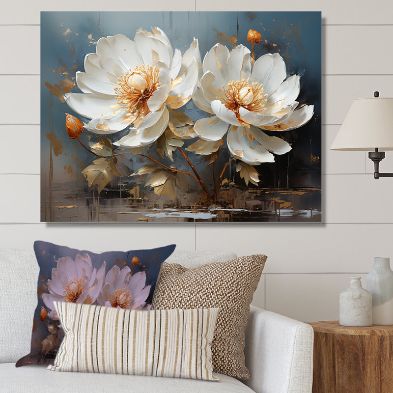 «Lotus Blossoms Bathed in Moonlight I», reproduction sur toile, Toile tendue, 30" H x 40" W