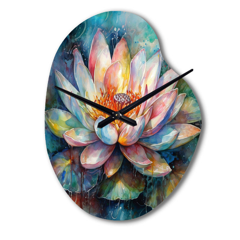 Pink Lotus Floral Dreams II - horloge murale asymétrique moderne en métal, impression d'horloge murale de forme unique, Grand