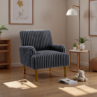 Fauteuil d'appoint rétro avec velours côtelé large de 3,5 cm de largeur, pieds en bois massif de 9 po et fauteuil rembourré confortable