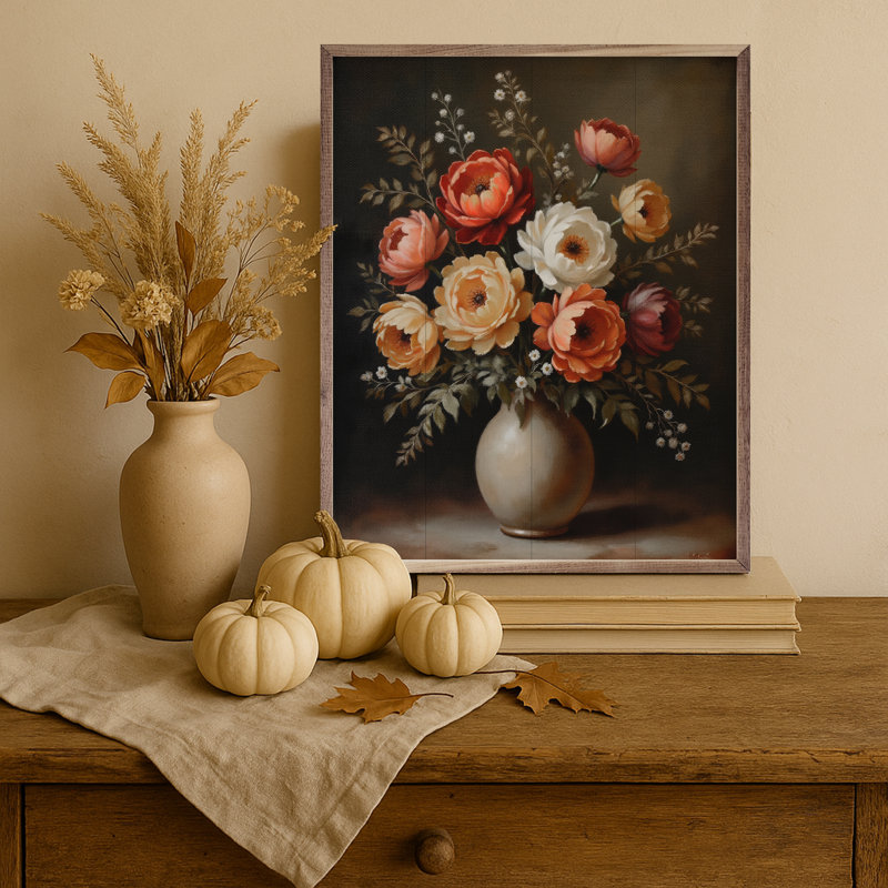 Vase bouquet d'automne blanc, H 30 po x l 24 po