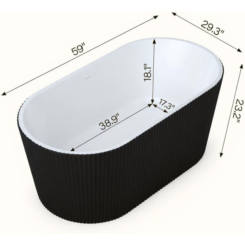59" Acrylic Freestanding Bathtub, Modern Rectangular Soaking Tub with Chrome Drain, cUPC Certified, Black