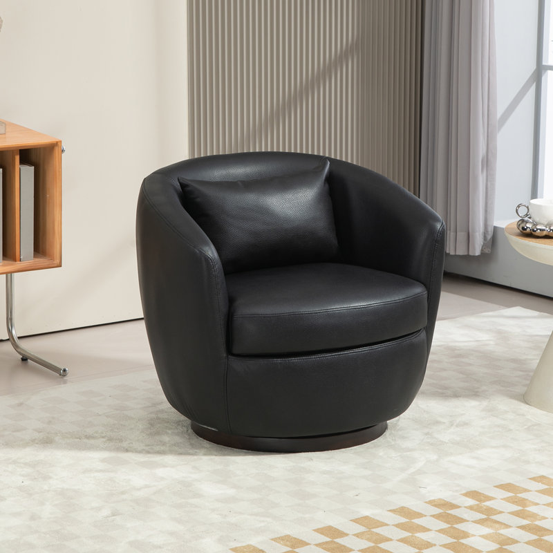 Chryssi Faux Leather Swivel Barrel Chair, Black