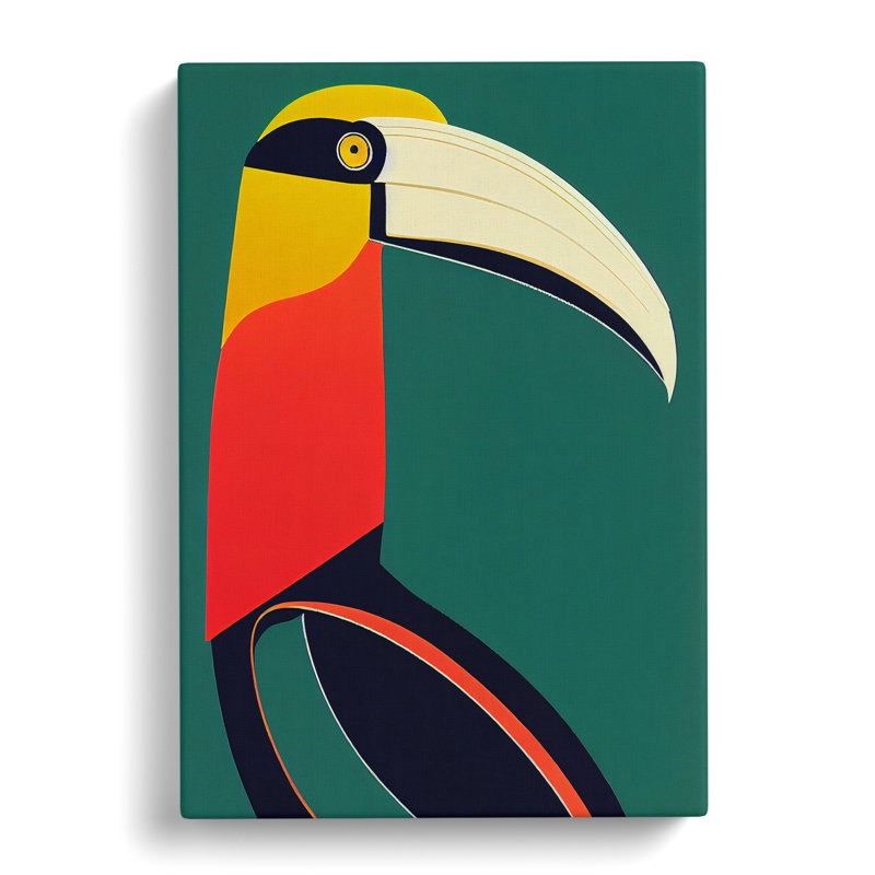 CAN-V0523-2532X Toucan Deco Style - Wrapped Canvas Print, 60cm H x 40cm W x 3cm D, Walnut Framed