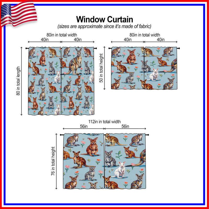 Rideaux kangourou à motif floral Kangaroo, 40in x 61in - 2 panels, Room Darkening