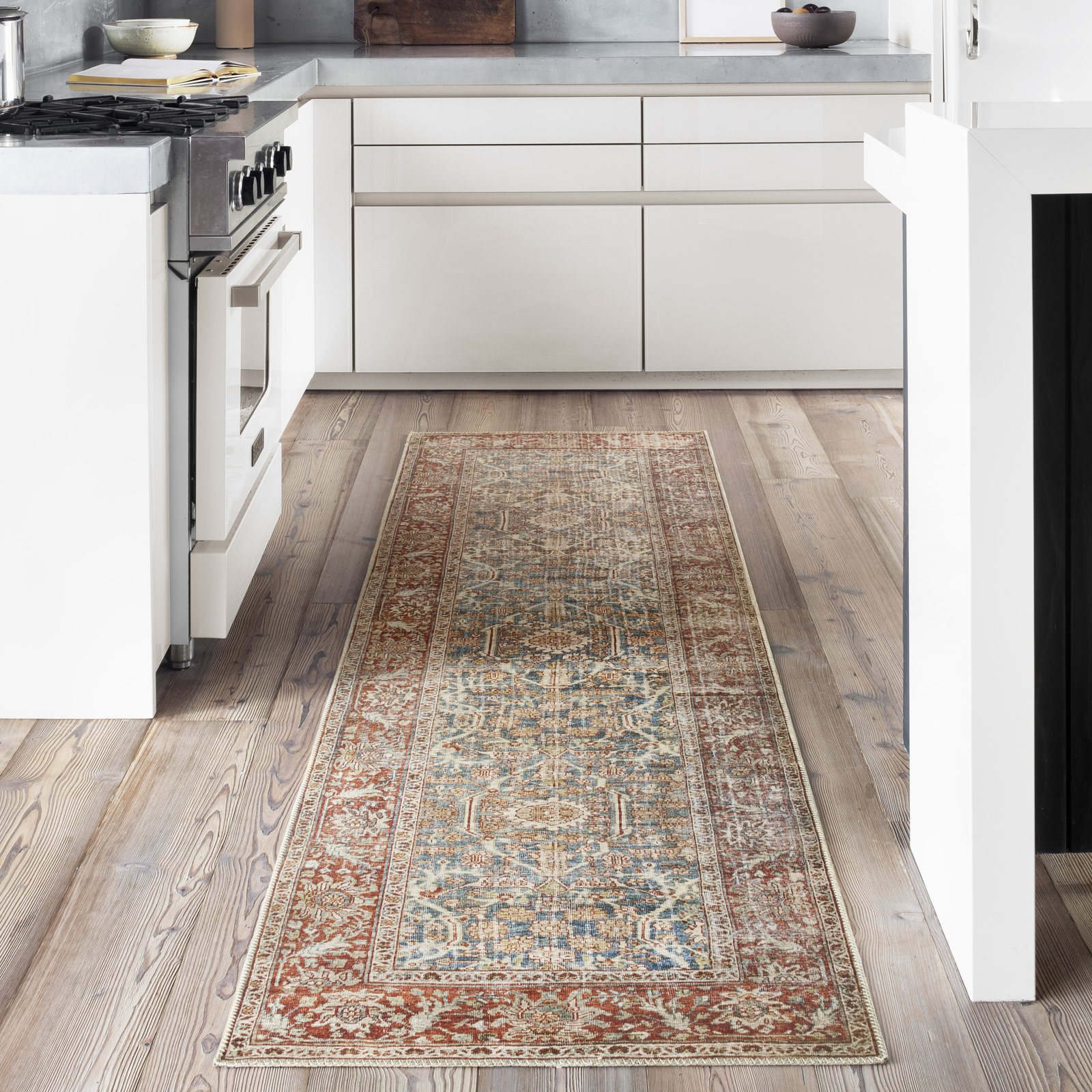 Pratt Oriental Area Rug in Ocean/Rust, Runner 2'6" x 12'