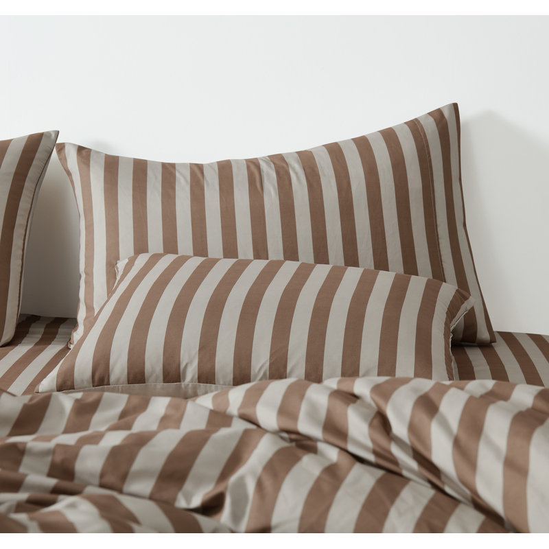 Truly Soft Weston Stripe Microfiber Duvet Sets, King Duvet Cover + 2 King Shams, Brown Striped
