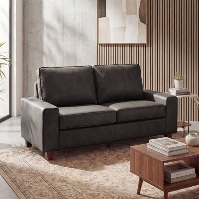71.5" Vegan Leather Sofa with Wide Square Arms and Storage Pockets for Living Room Upholstered Loveseat